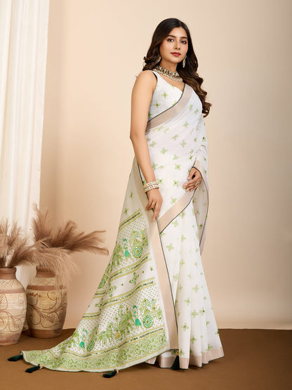 GAJJI PRINTED PARTY WEAR COTTON SILK SAREE &amp; COTTON LINEN SAREE