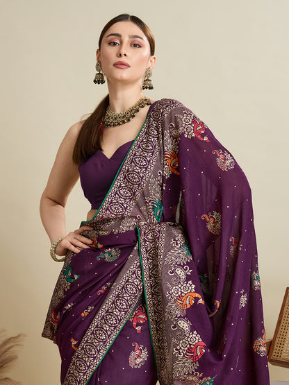 KAVYA LIGHTWEIGHT COTTON SILK SAREE WITH DELICATE PAISLEY PRINTS