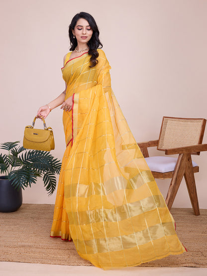 NIMIDIYA PEACH ZARI WOVEN KOTA DORIA SILK SAREE