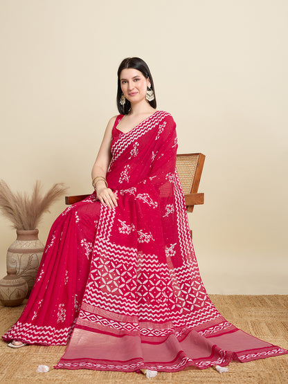 SWARA PURE SOFT COTTON SAREE WITH JAIPUR PRINTED WORK