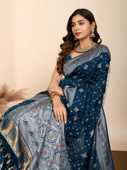 LATEST JACQUARD GOLD ZARI WOVEN LITCHI SILK BANARSI SAREE