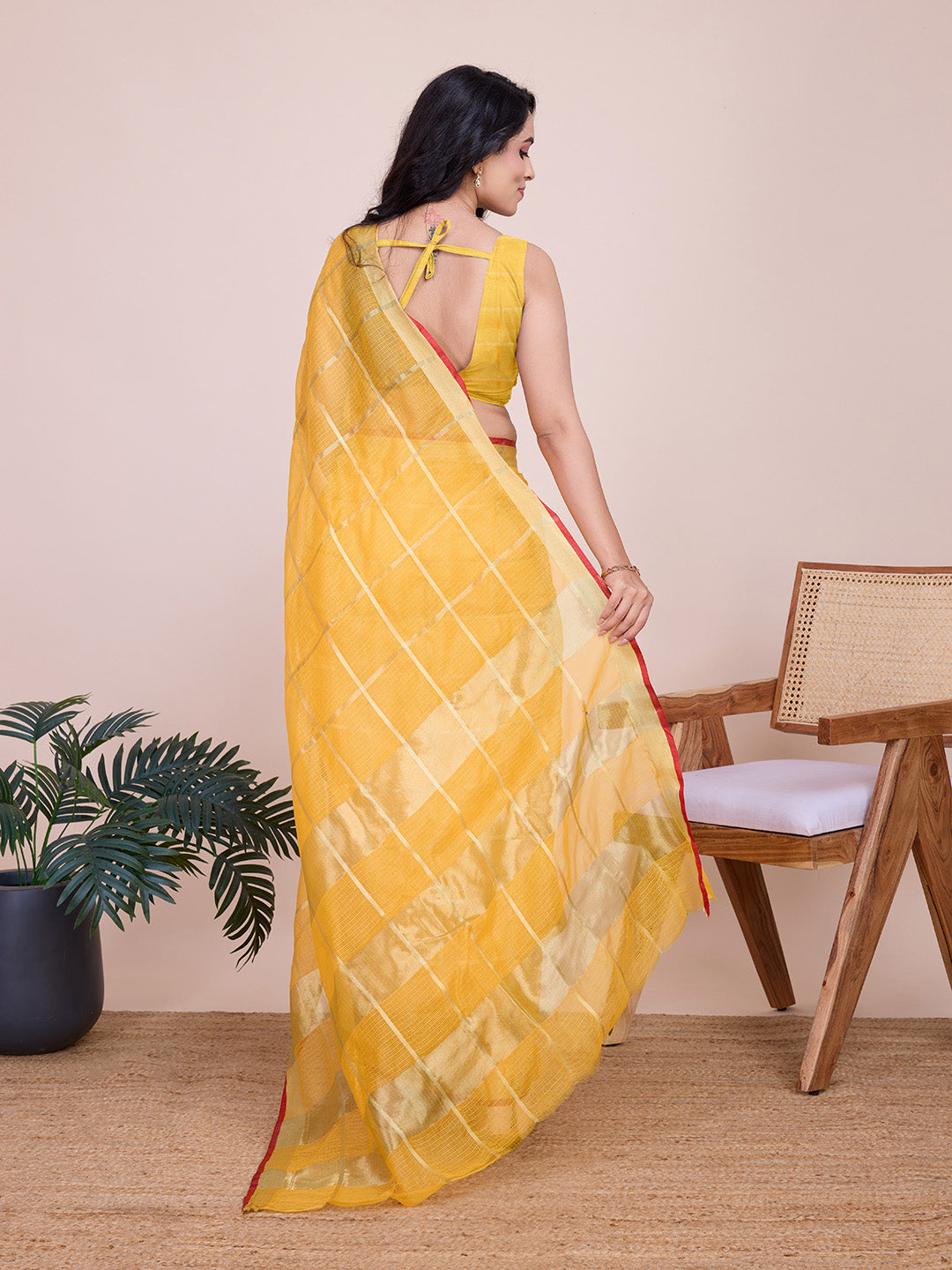 NIMIDIYA PEACH ZARI WOVEN KOTA DORIA SILK SAREE