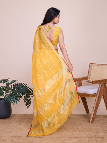 NIMIDIYA PEACH ZARI WOVEN KOTA DORIA SILK SAREE