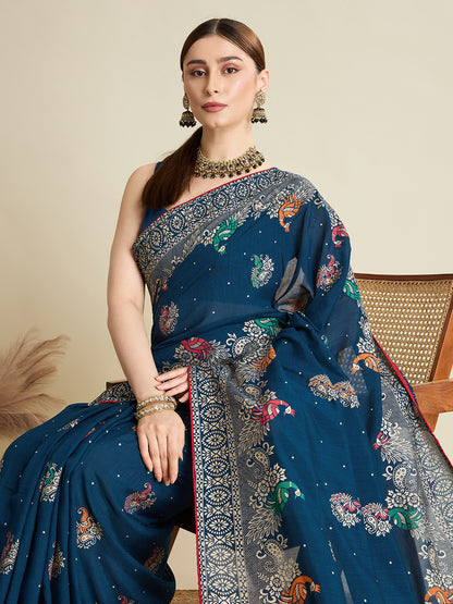 KAVYA LIGHTWEIGHT COTTON SILK SAREE WITH DELICATE PAISLEY PRINTS