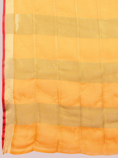 NIMIDIYA PEACH ZARI WOVEN KOTA DORIA SILK SAREE