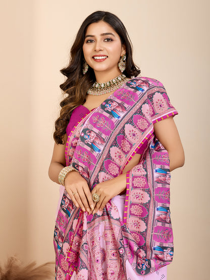 VEDANTA VASTRAM MASLIN COTTON DIGITAL PRINTED EMBROIDERED WORK SAREE