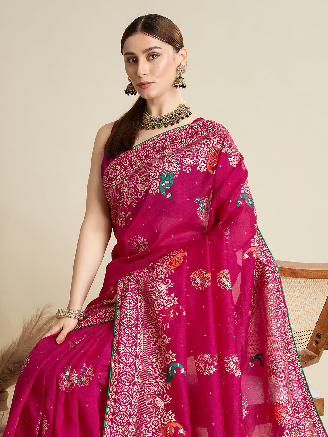 KAVYA LIGHTWEIGHT COTTON SILK SAREE WITH DELICATE PAISLEY PRINTS