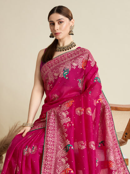 KAVYA LIGHTWEIGHT COTTON SILK SAREE WITH DELICATE PAISLEY PRINTS