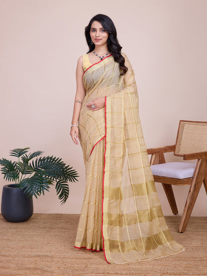 NIMIDIYA PEACH ZARI WOVEN KOTA DORIA SILK SAREE