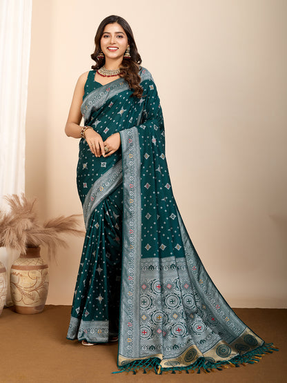 LATEST JACQUARD GOLD ZARI WOVEN LITCHI SILK BANARSI SAREE