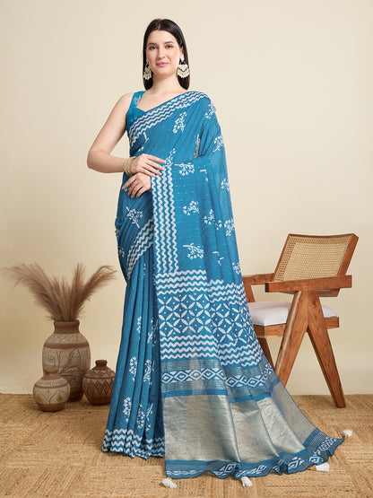 SWARA PURE SOFT COTTON SAREE WITH JAIPUR PRINTED WORK
