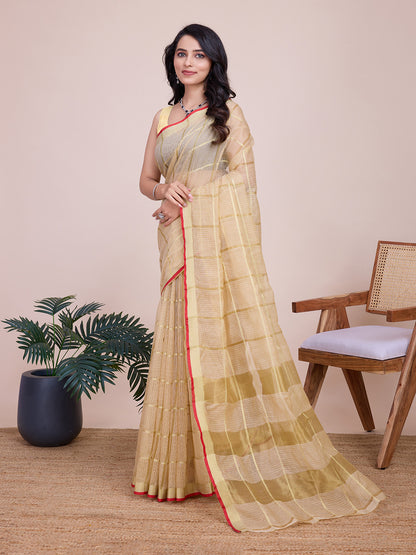 NIMIDIYA PEACH ZARI WOVEN KOTA DORIA SILK SAREE