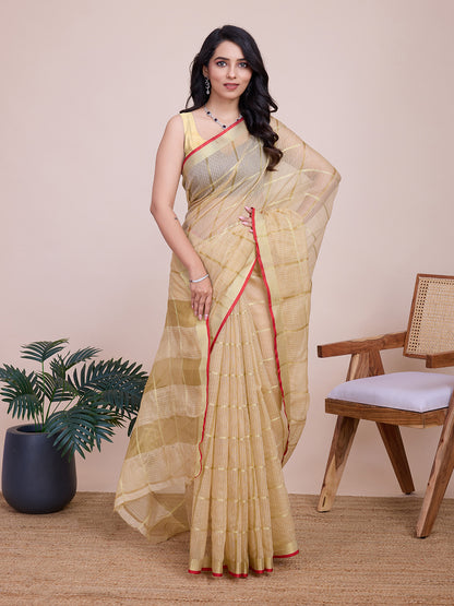 NIMIDIYA PEACH ZARI WOVEN KOTA DORIA SILK SAREE