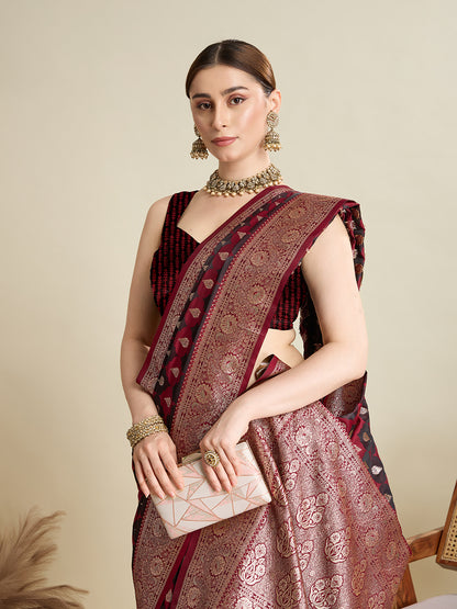 BANARSI STYLE LEELIPEERI WOVEN DESIGN ZARI SILK COTTON SAREE