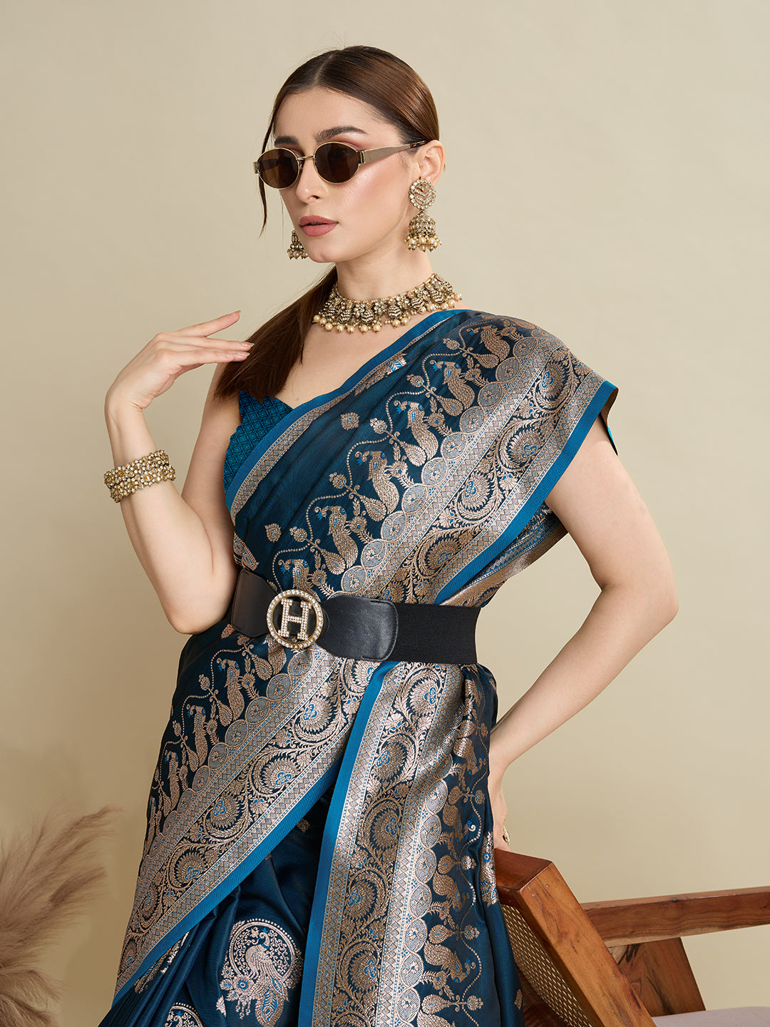 KAVYA BLUE SATIN SILK ZARI WOVEN SAREE