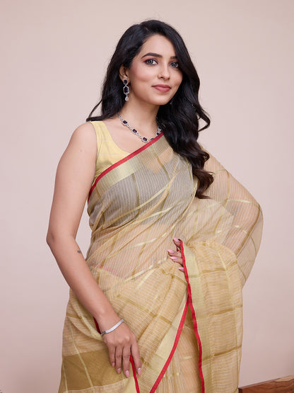 NIMIDIYA PEACH ZARI WOVEN KOTA DORIA SILK SAREE