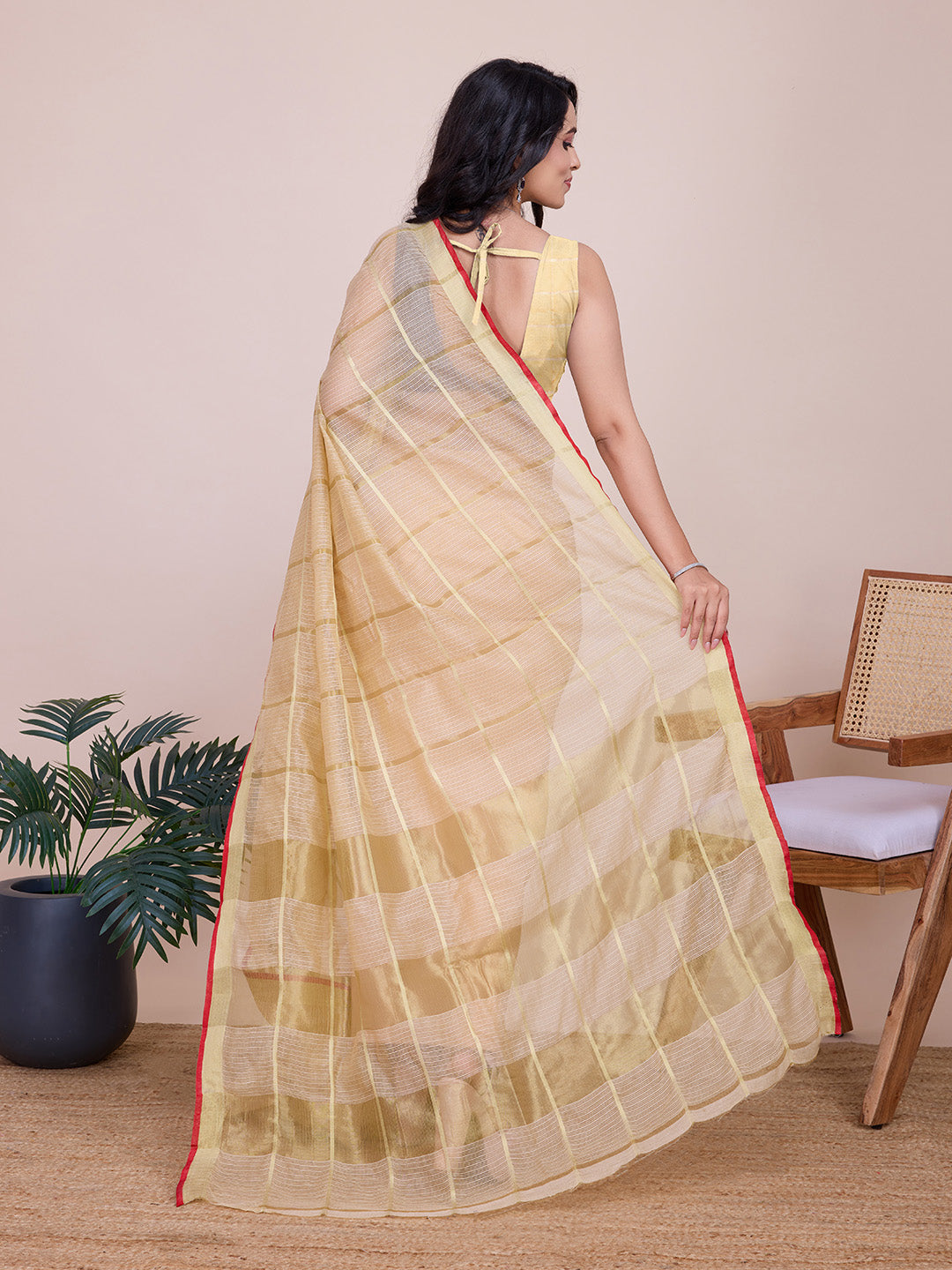 NIMIDIYA PEACH ZARI WOVEN KOTA DORIA SILK SAREE