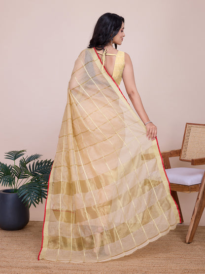 NIMIDIYA PEACH ZARI WOVEN KOTA DORIA SILK SAREE