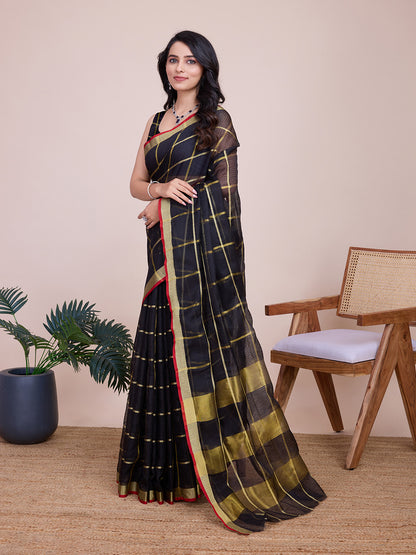 NIMIDIYA PEACH ZARI WOVEN KOTA DORIA SILK SAREE