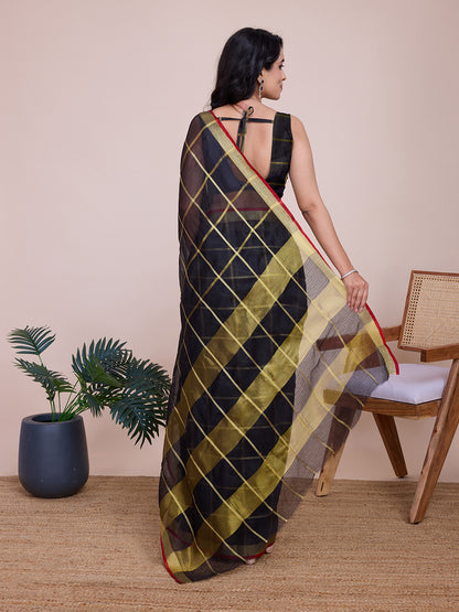 NIMIDIYA PEACH ZARI WOVEN KOTA DORIA SILK SAREE