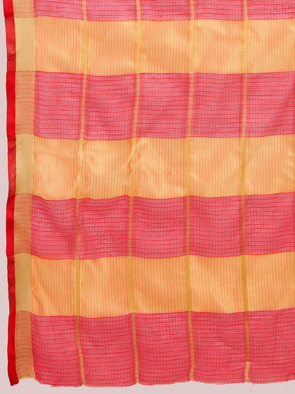NIMIDIYA PEACH ZARI WOVEN KOTA DORIA SILK SAREE