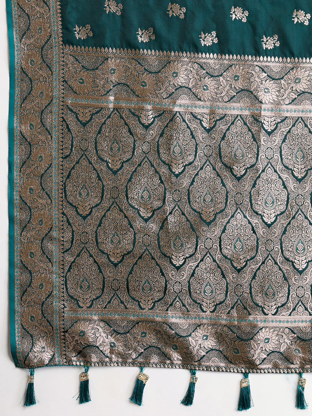 SMRITI TEAL PURE SILK SAREE FEATURING TRADITIONAL BANARSI ZARI WEAVING PATTERNS