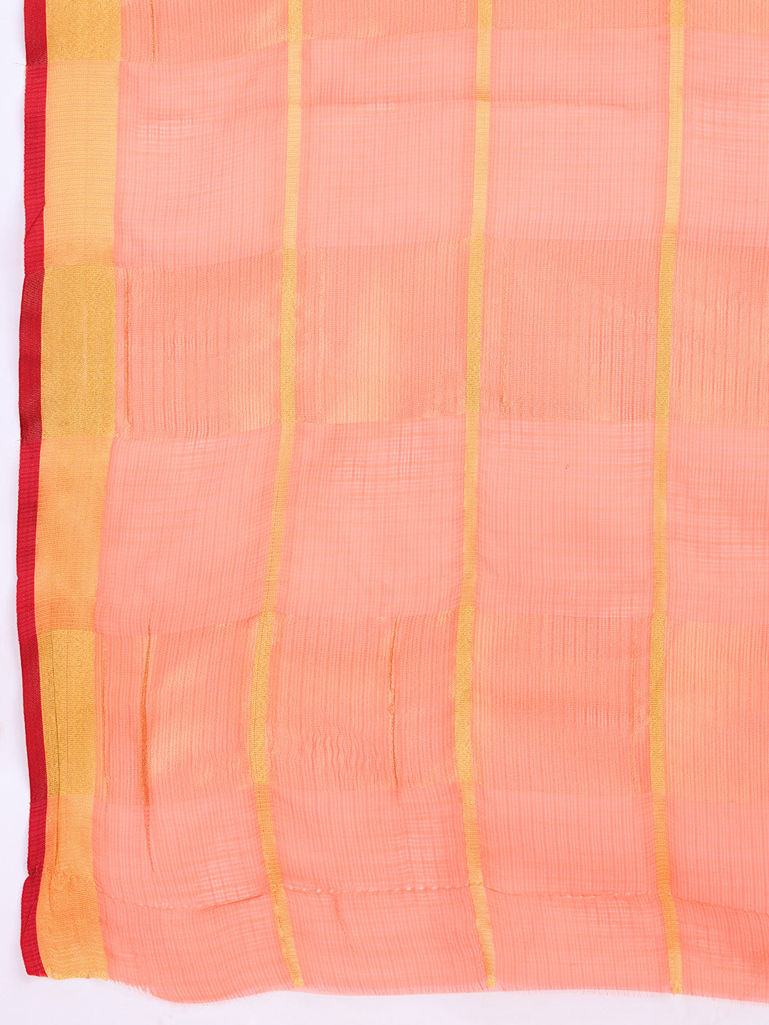 NIMIDIYA PEACH ZARI WOVEN KOTA DORIA SILK SAREE