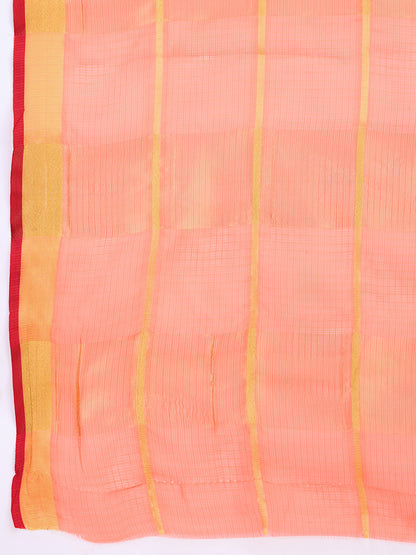 NIMIDIYA PEACH ZARI WOVEN KOTA DORIA SILK SAREE
