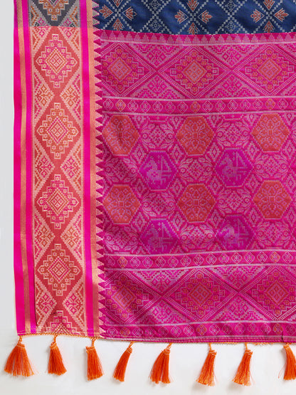 SATRANI NAVY PRINTED SAREE WITH UNSTITCHED BLOUSE