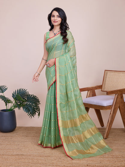 NIMIDIYA PEACH ZARI WOVEN KOTA DORIA SILK SAREE