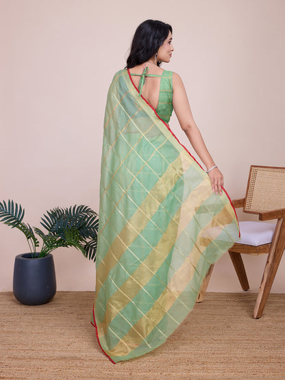 NIMIDIYA PEACH ZARI WOVEN KOTA DORIA SILK SAREE