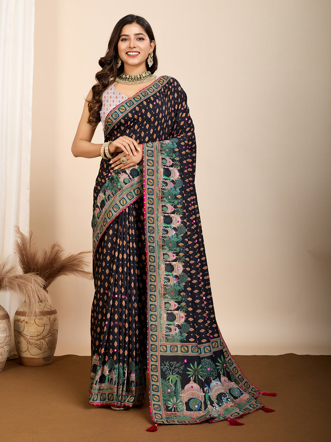 VEDANTA VASTRAM MASLIN COTTON PRINTED & HAND WORK FANCY SAREE