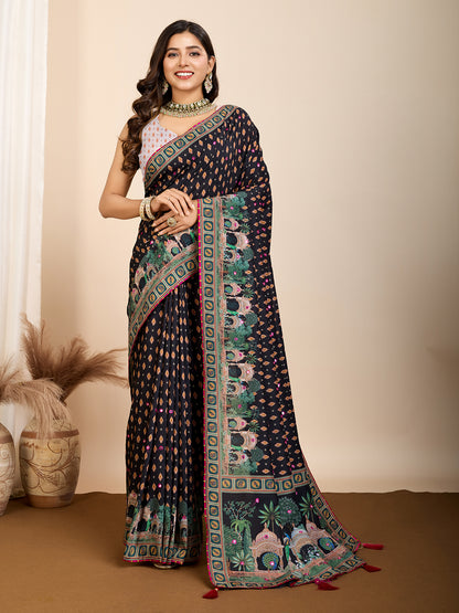 VEDANTA VASTRAM MASLIN COTTON PRINTED & HAND WORK FANCY SAREE
