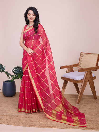 NIMIDIYA PEACH ZARI WOVEN KOTA DORIA SILK SAREE