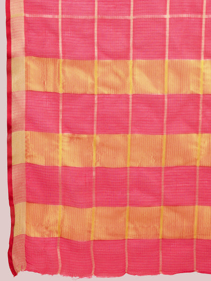 NIMIDIYA PEACH ZARI WOVEN KOTA DORIA SILK SAREE