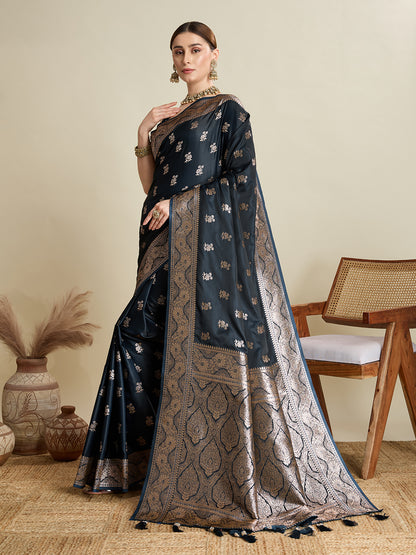 SMRITI TEAL PURE SILK SAREE FEATURING TRADITIONAL BANARSI ZARI WEAVING PATTERNS