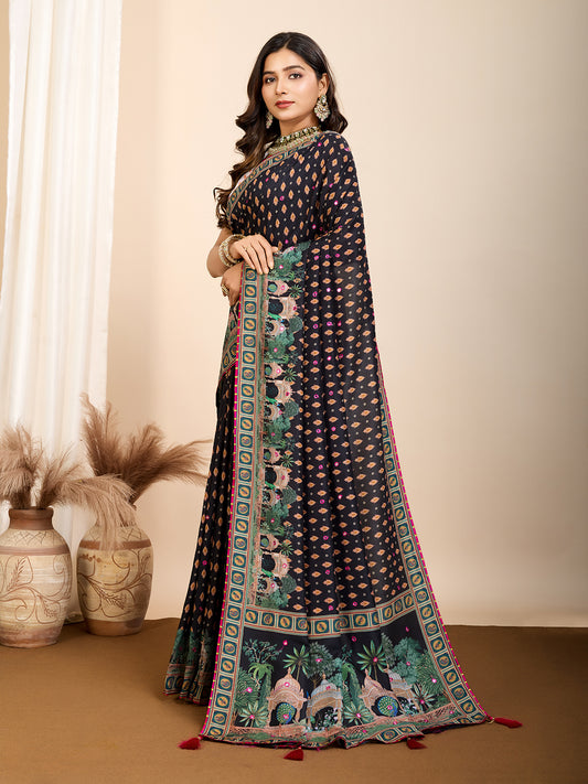 VEDANTA VASTRAM MASLIN COTTON PRINTED & HAND WORK FANCY SAREE