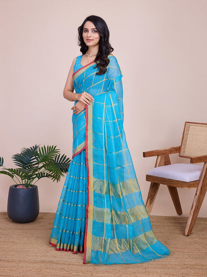 NIMIDIYA PEACH ZARI WOVEN KOTA DORIA SILK SAREE