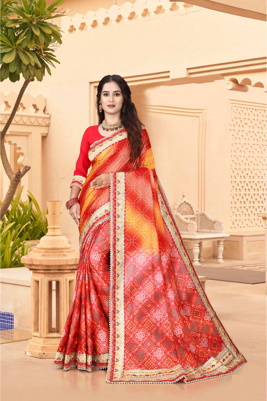 Bright Moss Bandhani Saree