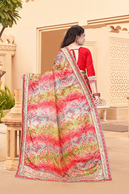 Bright Moss Bandhani Saree