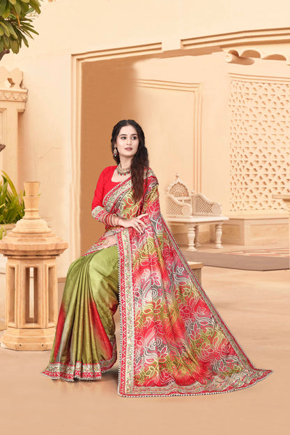 Bright Moss Bandhani Saree