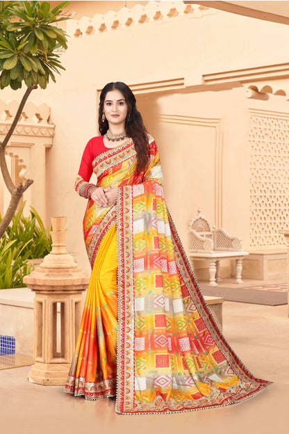 Bright Moss Bandhani Saree