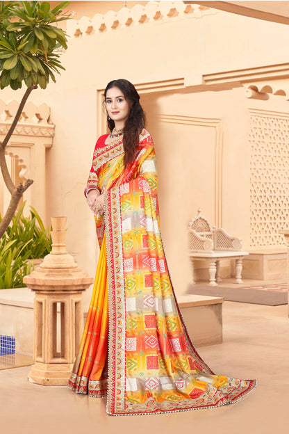 Bright Moss Bandhani Saree