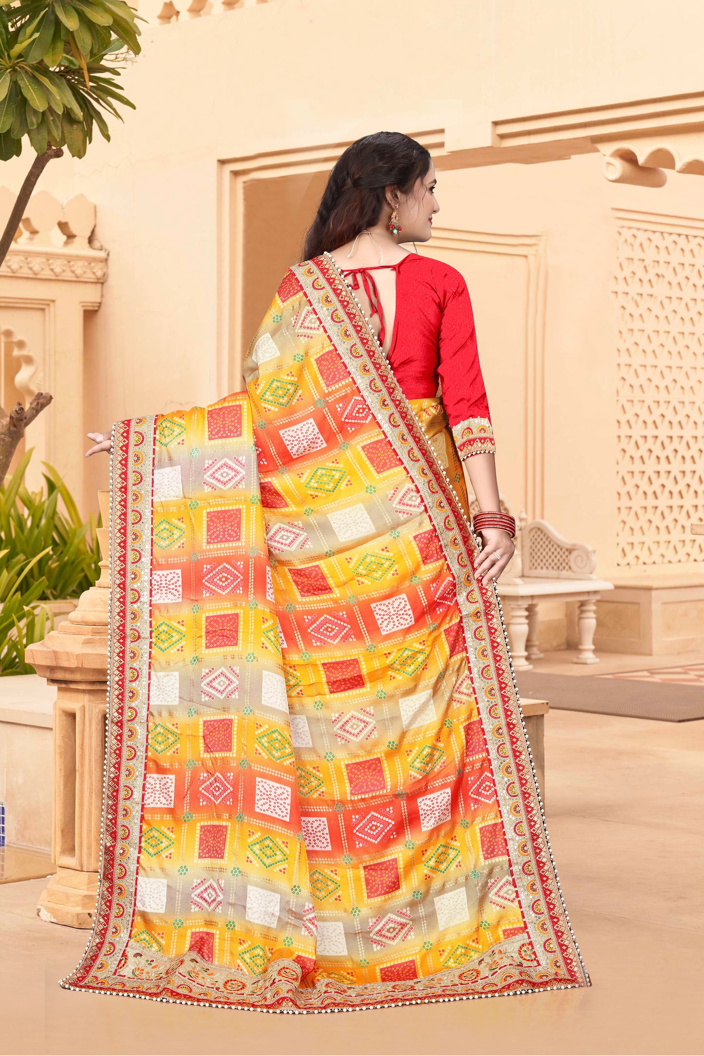 Bright Moss Bandhani Saree