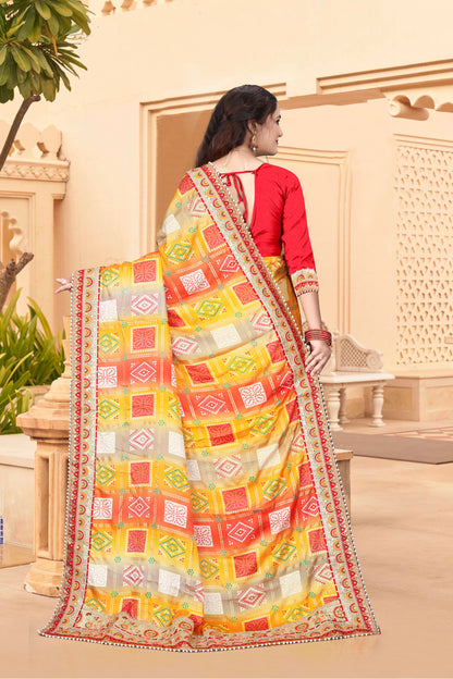 Bright Moss Bandhani Saree