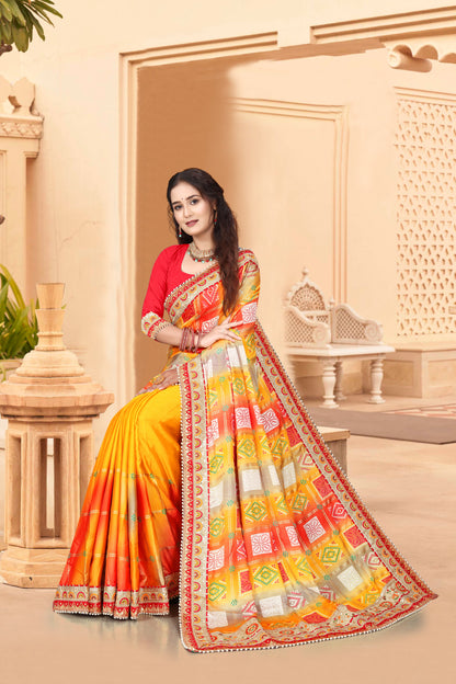 Bright Moss Bandhani Saree