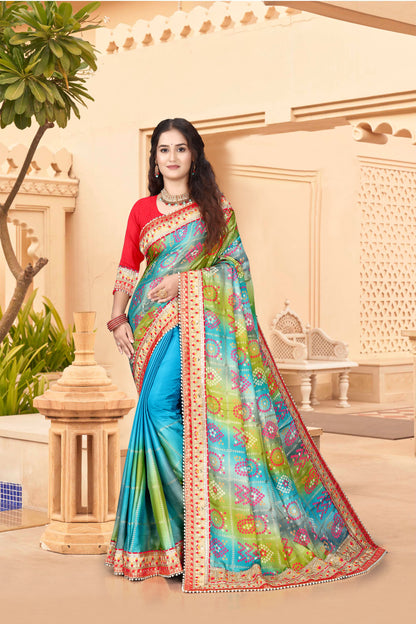 Bright Moss Bandhani Saree