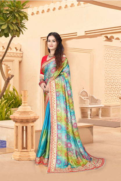 Bright Moss Bandhani Saree