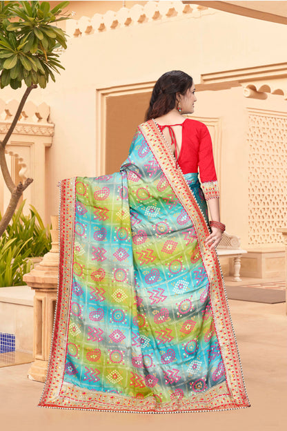 Bright Moss Bandhani Saree