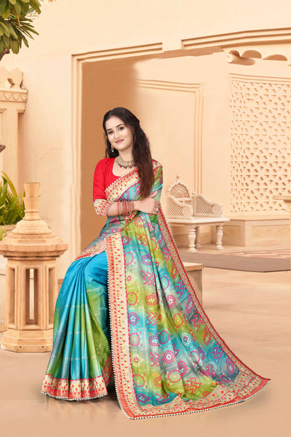 Bright Moss Bandhani Saree
